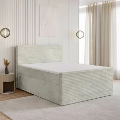 Masseno Lit Boxspring NOLEN 180X200 CM TILIA 83, Gris clair, Lit avec matelas et rangement* Ensemble Sommier Et Matelas