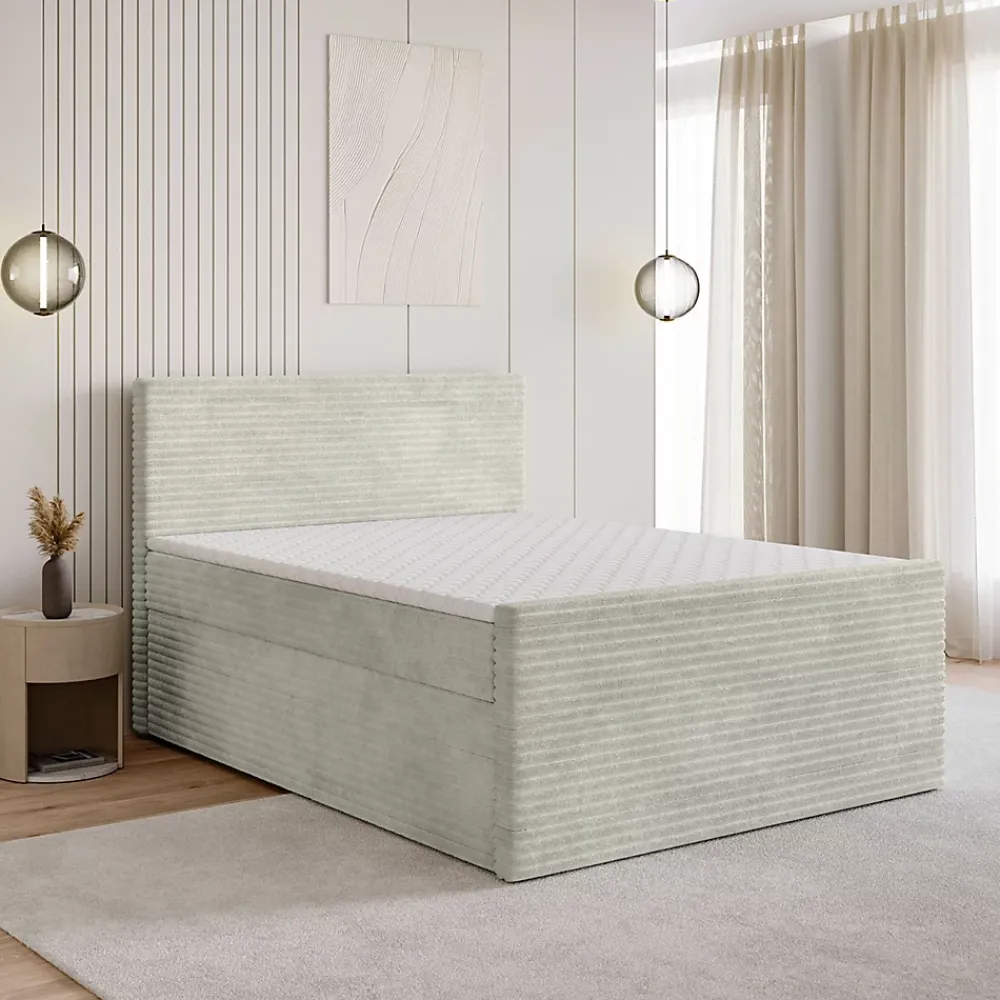 Masseno Lit Boxspring NOLEN 180X200 CM TILIA 83, Gris clair, Lit avec matelas et rangement* Ensemble Sommier Et Matelas