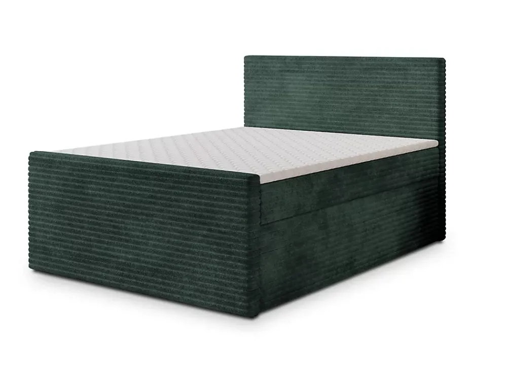 Masseno Lit Boxspring NOLEN 140X200 CM TILIA 39, Vert foncé, Lit avec matelas et rangement* Ensemble Sommier Et Matelas
