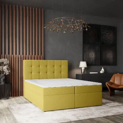 Lit Boxspring PALMA 180X200 CM SORO 40, Jaune, Lit avec matelas et rangement>Masseno