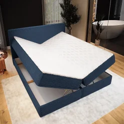 Masseno Lit Boxspring PELLIO 160X200 CM POSO 05, Bleu, Lit avec matelas et rangement* Ensemble Sommier Et Matelas