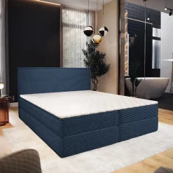 Masseno Lit Boxspring PELLIO 160X200 CM POSO 05, Bleu, Lit avec matelas et rangement* Ensemble Sommier Et Matelas
