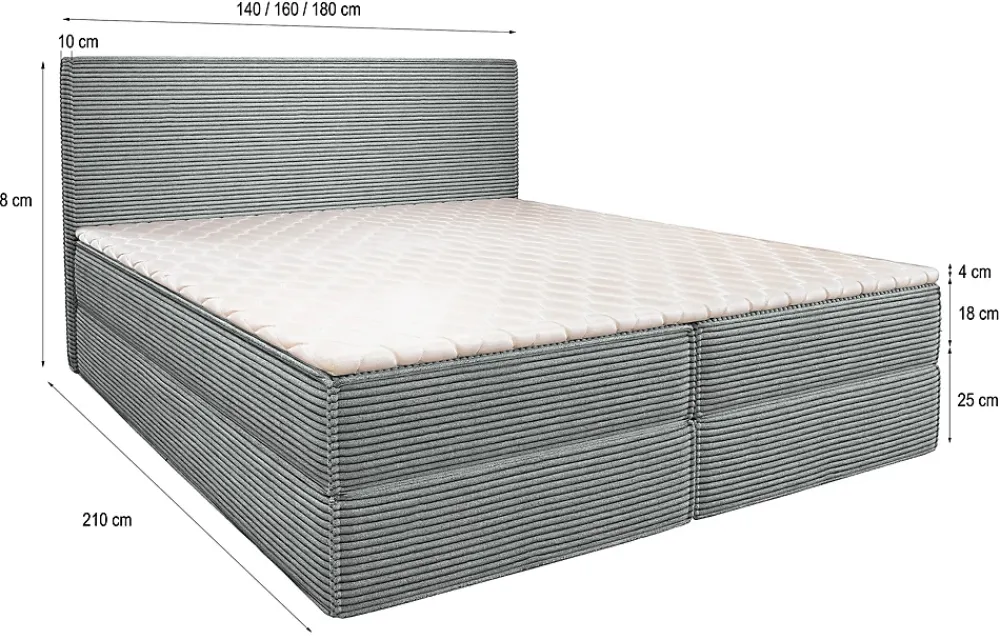 Masseno Lit Boxspring PELLIO 160X200 CM POSO 05, Bleu, Lit avec matelas et rangement* Ensemble Sommier Et Matelas