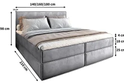 Lit Boxspring PELLIO 140X200 CM MONOLITH 84, Gris clair, Lit avec matelas et rangement><noscript><img width=