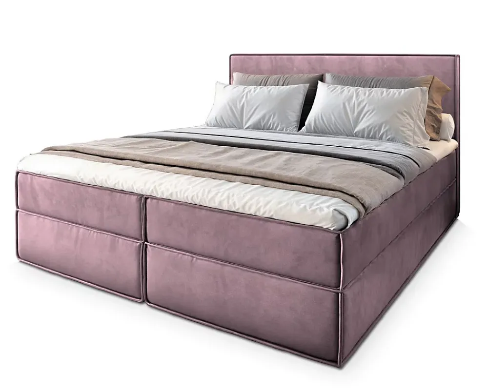 Masseno Lit Boxspring PELLIO 160X200 CM MONOLITH 62, Lilas, Lit avec matelas et rangement* Ensemble Sommier Et Matelas