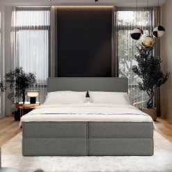 Lit Boxspring PELLIO 160X200 CM QUELLE 92, Gris, Lit avec matelas et rangement><noscript><img width=