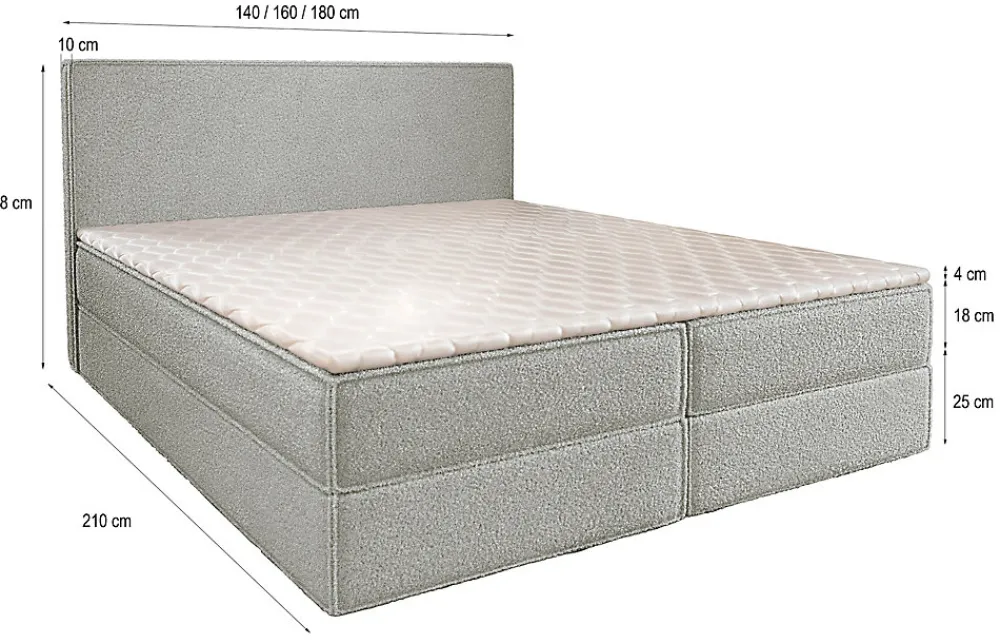 Lit Boxspring PELLIO 160X200 CM QUELLE 05, Beige, Lit avec matelas et rangement>Masseno