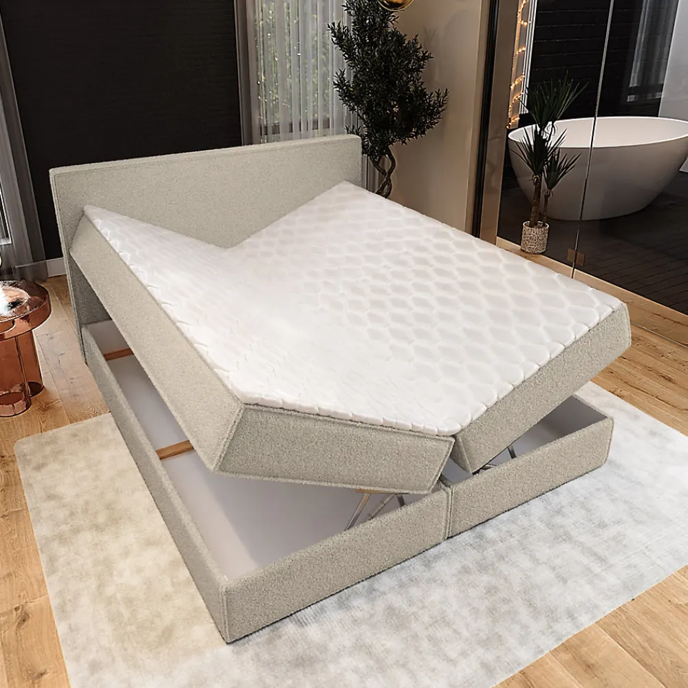 Lit Boxspring PELLIO 160X200 CM QUELLE 05, Beige, Lit avec matelas et rangement>Masseno
