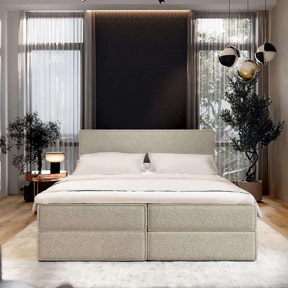 Lit Boxspring PELLIO 160X200 CM QUELLE 05, Beige, Lit avec matelas et rangement>Masseno