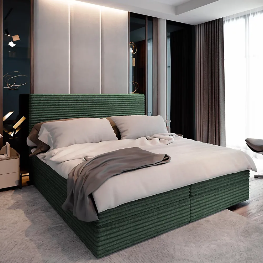 Masseno Lit Boxspring PISA 180X200 CM TILIA 39, Vert foncé, Lit avec matelas et rangement* Ensemble Sommier Et Matelas
