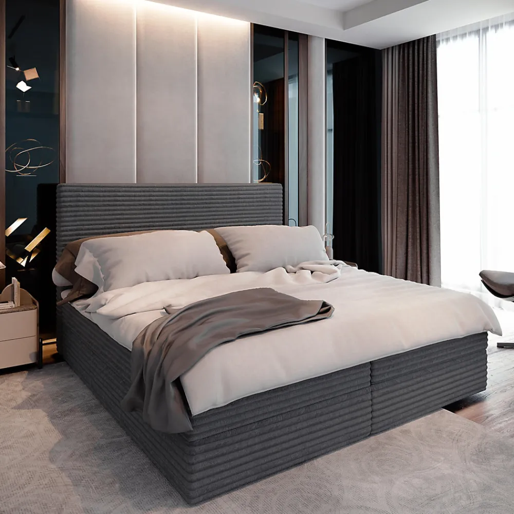 Lit Boxspring PISA 180X200 CM TILIA 90, Graphite, Lit avec matelas et rangement>Masseno Best