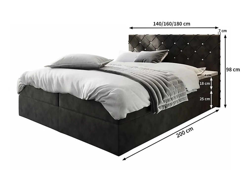 Masseno Lit Boxspring RIVA 180X200 CM MAGIC VELVET 2258, Rose, Lit avec matelas et rangement* Ensemble Sommier Et Matelas