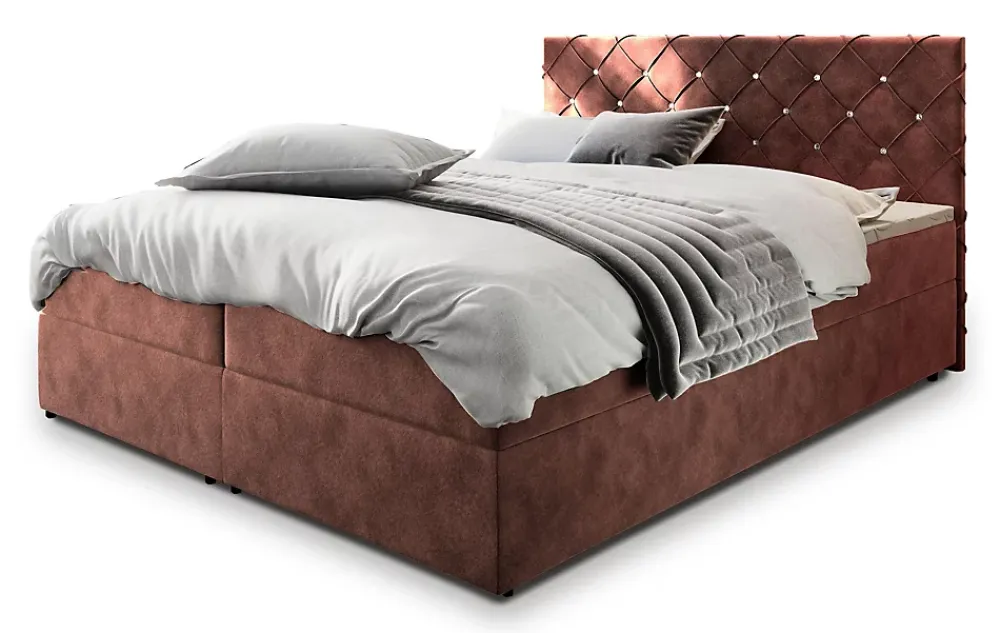 Masseno Lit Boxspring RIVA 180X200 CM MAGIC VELVET 2258, Rose, Lit avec matelas et rangement* Ensemble Sommier Et Matelas