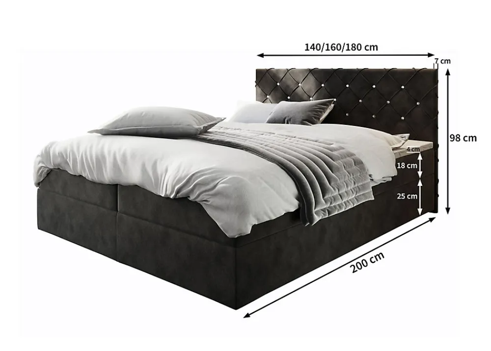 Lit Boxspring RIVA 160X200 CM MAGIC VELVET 2258, Rose, Lit avec matelas et rangement>Masseno New