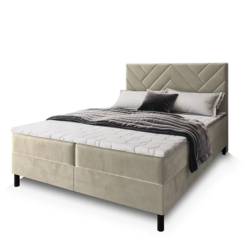 Masseno Lit Boxspring ROKIS 160X200 CM MONOLITH 04, Crème, Lit avec matelas et rangement* Ensemble Sommier Et Matelas