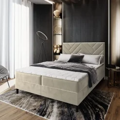 Masseno Lit Boxspring ROKIS 160X200 CM MONOLITH 04, Crème, Lit avec matelas et rangement* Ensemble Sommier Et Matelas