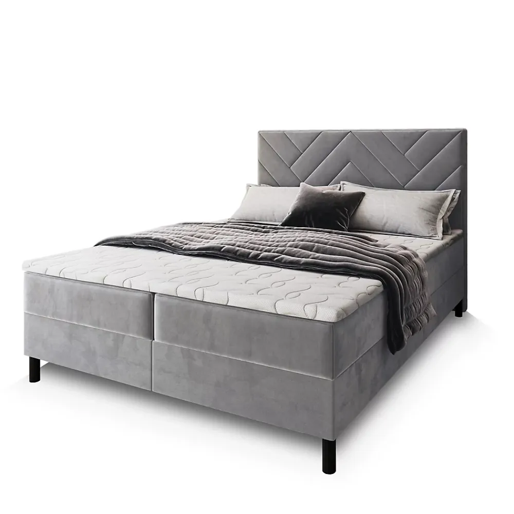 Masseno Lit Boxspring ROKIS 140X200 CM MONOLITH 84, Gris clair, Lit avec matelas et rangement* Ensemble Sommier Et Matelas