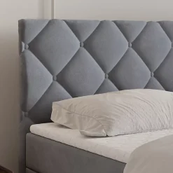 Masseno Lit Boxspring ROVARI 160X200 CM KRONOS 15, Gris, Lit avec matelas et rangement* Ensemble Sommier Et Matelas