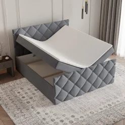 Masseno Lit Boxspring ROVARI 160X200 CM KRONOS 15, Gris, Lit avec matelas et rangement* Ensemble Sommier Et Matelas