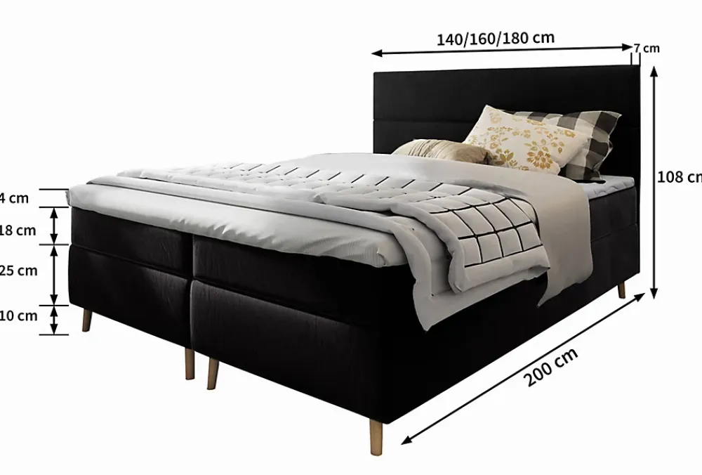 Masseno Lit Boxspring SANTA 180X200 CM PAROS 02, Beige, Lit avec matelas et rangement* Ensemble Sommier Et Matelas