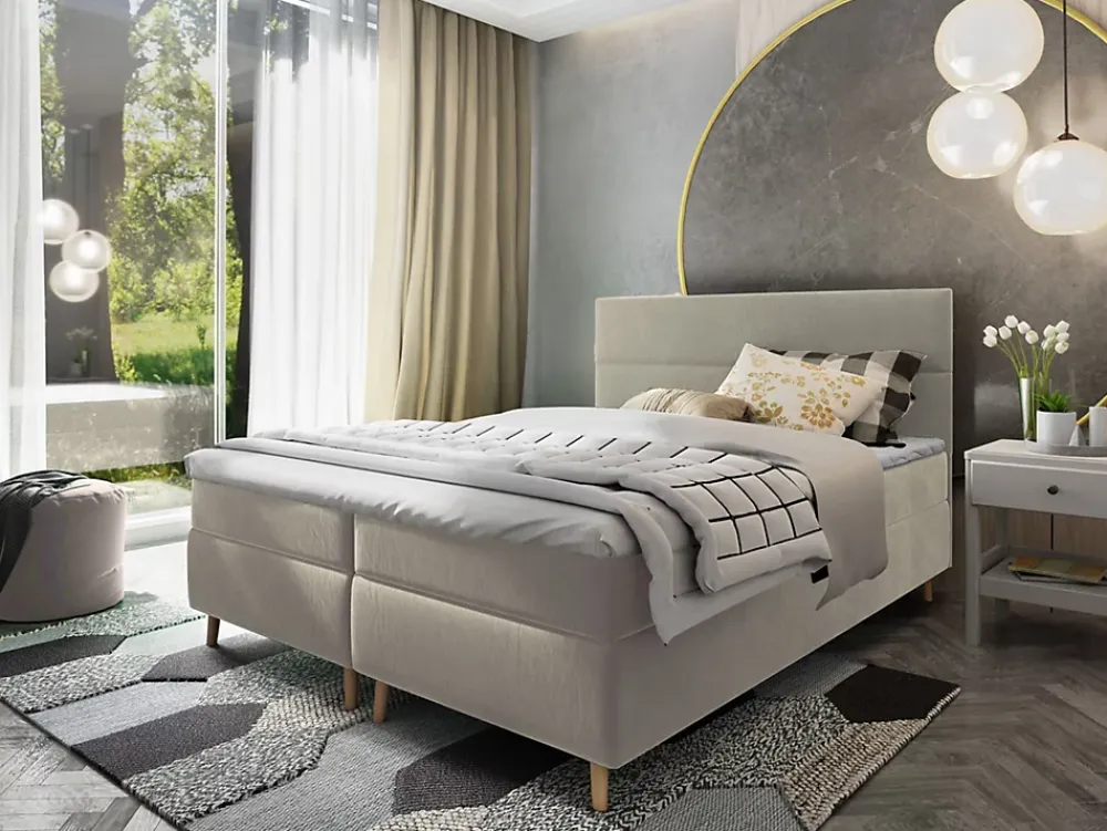 Masseno Lit Boxspring SANTA 180X200 CM PAROS 02, Beige, Lit avec matelas et rangement* Ensemble Sommier Et Matelas