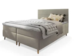 Masseno Lit Boxspring SANTA 180X200 CM PAROS 02, Beige, Lit avec matelas et rangement* Ensemble Sommier Et Matelas