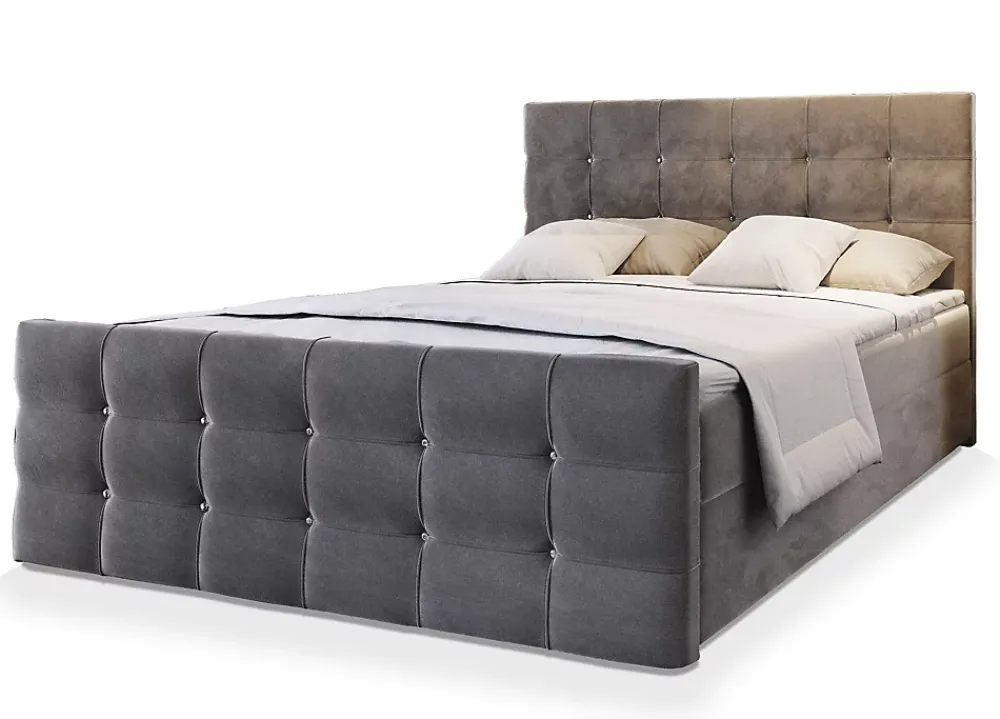 Masseno Lit Boxspring SLAT 160X200 CM COSMIC 160, Gris, Lit avec matelas et rangement* Ensemble Sommier Et Matelas