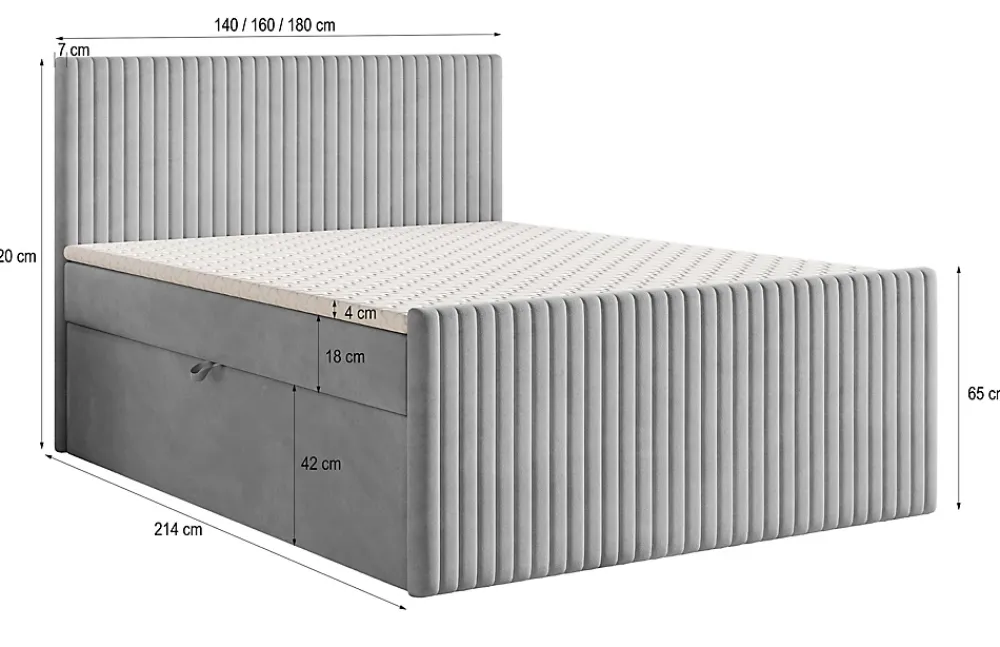Masseno Lit Boxspring TERVAN 140X200 CM KRONOS 19, Vert foncé, Lit avec matelas et rangement* Ensemble Sommier Et Matelas