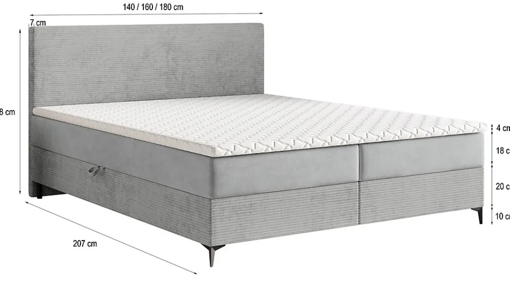 Lit Boxspring TORREL 180X200 CM POSO 06 + KRONOS 06, Marron, Lit avec matelas et rangement>Masseno