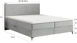 Lit Boxspring TORREL 140X200 CM POSO 60 + PAROS 06, Gris, Lit avec matelas et rangement><noscript><img width=