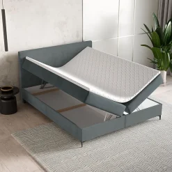 Lit Boxspring TORREL 140X200 CM POSO 60 + PAROS 06, Gris, Lit avec matelas et rangement><noscript><img width=