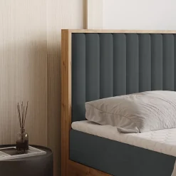 Masseno Lit Boxspring VARELI 140X200 CM SORO 97, Graphite, Lit avec matelas et rangement* Ensemble Sommier Et Matelas