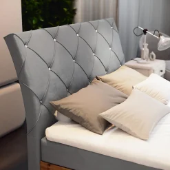 Lit Boxspring VELLANO 140X200 CM PAROS 05, Gris clair, Lit avec matelas et rangement><noscript><img width=