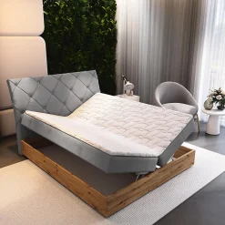Lit Boxspring VELLANO 140X200 CM PAROS 05, Gris clair, Lit avec matelas et rangement><noscript><img width=
