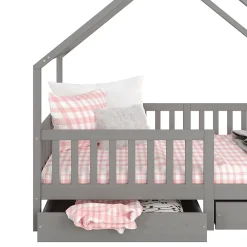 Idimex Lit cabane asymétrique ALVA avec tiroirs, 90 x 200 cm en pin massif lasuré gris*Enfant Lit Enfant