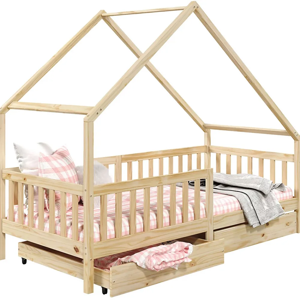 Idimex Lit cabane asymétrique ALVA avec tiroirs, 90 x 190 cm en pin massif finition naturelle*Enfant Lit Enfant