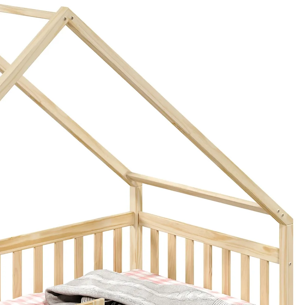 Idimex Lit cabane asymétrique ALVA avec tiroirs, 90 x 190 cm en pin massif finition naturelle*Enfant Lit Enfant