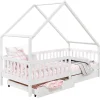Lit cabane asymétrique ALVA avec tiroirs, 90 x 200 cm en pin massif lasuré blanc>Idimex