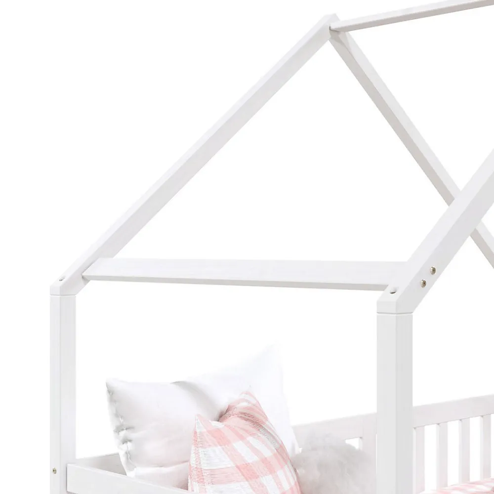 Lit cabane asymétrique ALVA avec tiroirs, 90 x 200 cm en pin massif lasuré blanc>Idimex