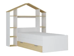 Lit cabane 90 x 190 cm - Coloris : Blanc et naturel + Matelas - JERACO><noscript><img width=