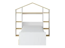 Lit cabane 90 x 190 cm - Coloris : Blanc et naturel + Matelas - JERACO><noscript><img width=