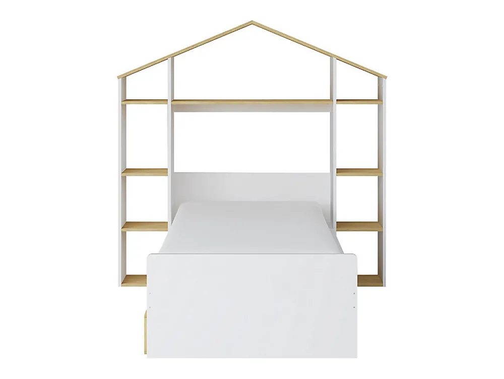 Lit cabane 90 x 190 cm - Coloris : Blanc et naturel + Matelas - JERACO>Vente-unique Best