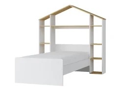 Lit cabane 90 x 190 cm - Coloris : Blanc et naturel + Matelas - JERACO><noscript><img width=