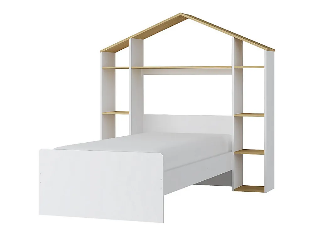 Lit cabane 90 x 190 cm - Coloris : Blanc et naturel + Matelas - JERACO>Vente-unique Best