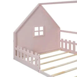 Okwish Lit cabane 140 x 200 cm - Lit double enfant avec barrières - Pin + MDF - Sans matelas - Rose*Enfant Lit Enfant