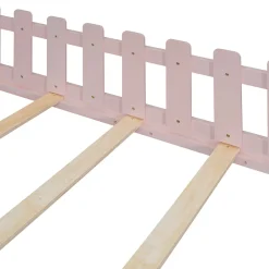 Okwish Lit cabane 140 x 200 cm - Lit double enfant avec barrières - Pin + MDF - Sans matelas - Rose*Enfant Lit Enfant