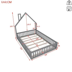 Okwish Lit Cabane 140 x 200 cm - Lit enfant Forme Cheminée - Pin + MDF - Sans Matelas - Gris*Enfant Lit Enfant