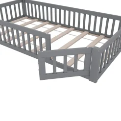 Okwish Lit Cabane 90 x 200 cm - Lit enfant Forme Cheminée - Pin + MDF - Sans Matelas - Gris*Enfant Lit Enfant