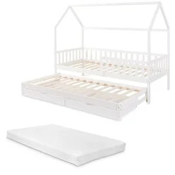 [En.Casa] Lit cabane double Aarghonmaa avec matelas 90 x 200 cm blanc en.casa* Lit Double