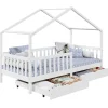 Lit cabane ELEA avec tiroirs, 90 x 200 cm en pin massif lasuré blanc>Idimex Discount